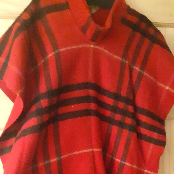 BURBERRY PONCHO REVERSIBLE RED HAYMARKET 100% CASHMERE - Picture 1 of 3